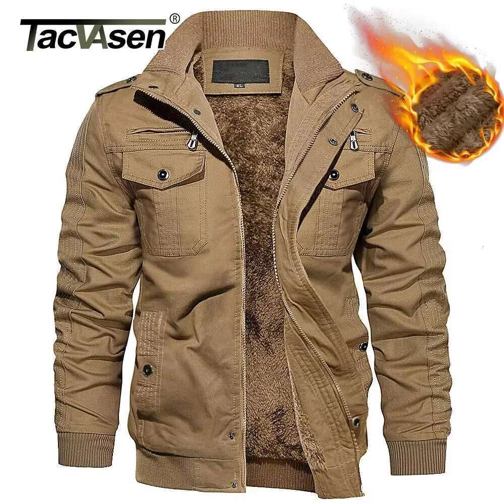 TACVASEN Oversize Winter Thicken Fleece Casual Jackets Mens Cotton Coat Multi-Pockets Warm Jacket Parkas Windbreaker