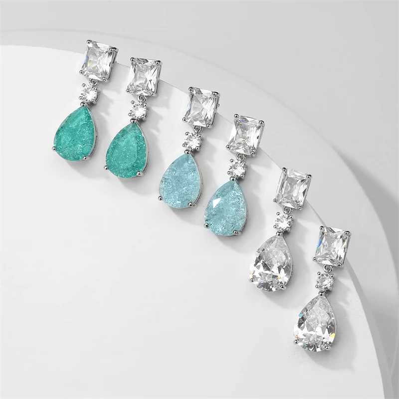 UILZ New Ice Crack Design Fashion Green Square Water Drop CZ Zircon Dangle Earrings for Women Wedding Party Jewelry Y250510