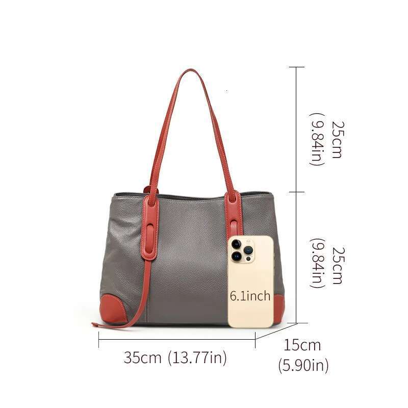 Aidrani Minimalist color blocking women's large capacity underarm shoulder bag, soft cowhide material, gray