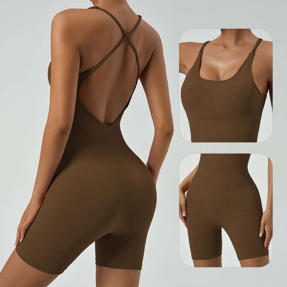 Fiess Jumpsuit Women Shoulder strap Cross Adjustable Sports Playsuit Running One Piece Yoga Suit Shorts Backless Set Romper