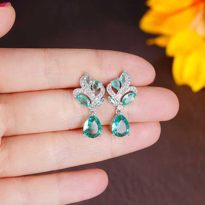 Huitan Blue-Green CZ Earrings for Women Unique Color Aesthetic Wedding Accessories Anniversary Gift Temperament Female Jewelry Y250510
