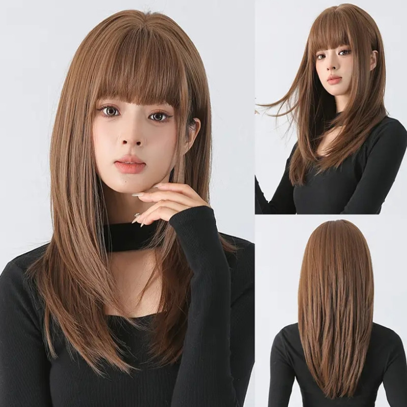 Professional Womens Dark Brown Long Straight Human Hair Wigs With Layers