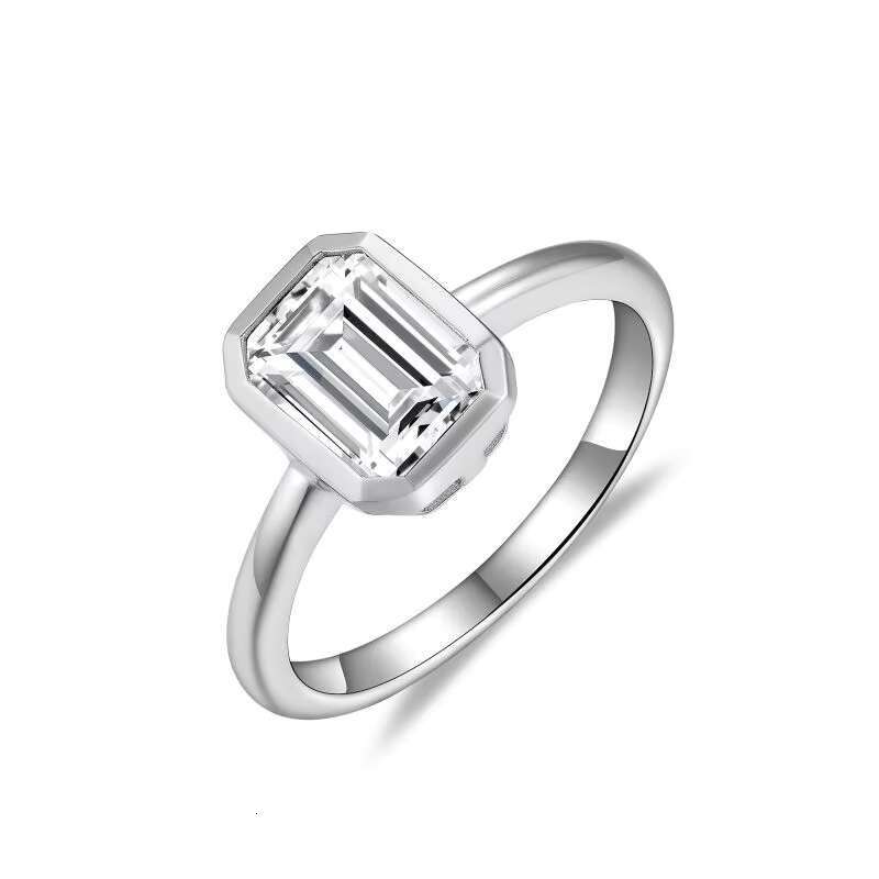 Fine Jewelry INS Style 6*8MM Emerald Cut Moissanite Ring S925 Sterling Silver Plated 18k White Gold Engagement Ring for Women
