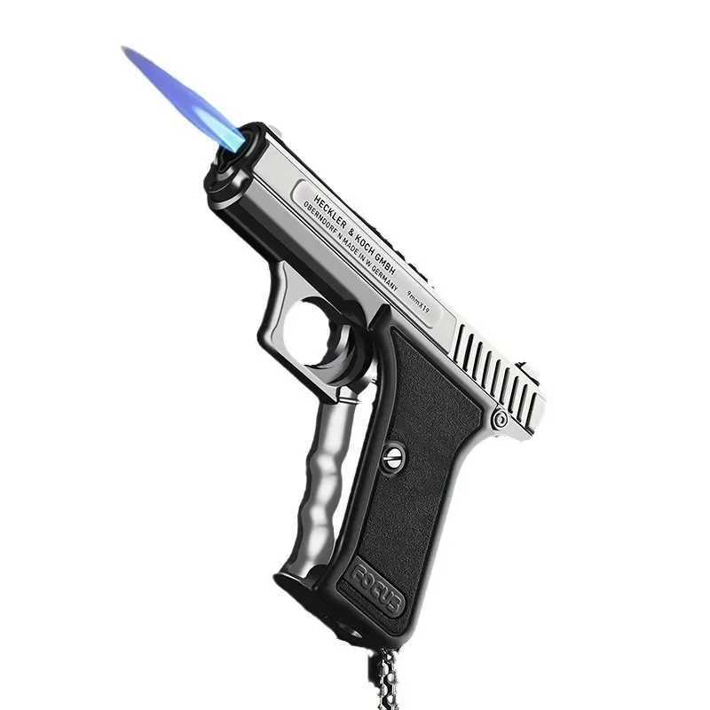 Mini Pistal Lighter with Keychain Windproof Jet Flame Cool Lighter Refillable Butane Gas Gun Lighters Smoking Accessories Y250513