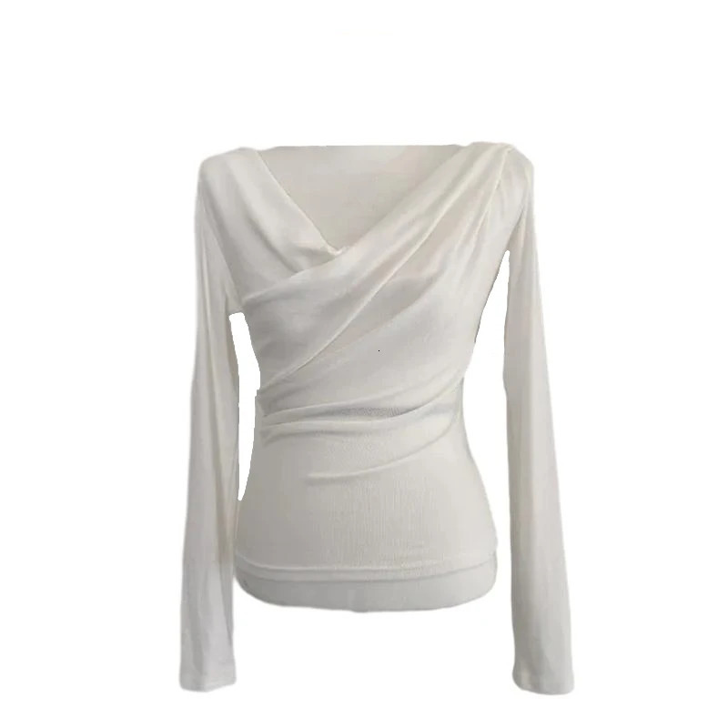 V Neck Long Sleeve TShirt Women Summer Slim Casual Top Winter Solid Bottom Shirts Korean 250513