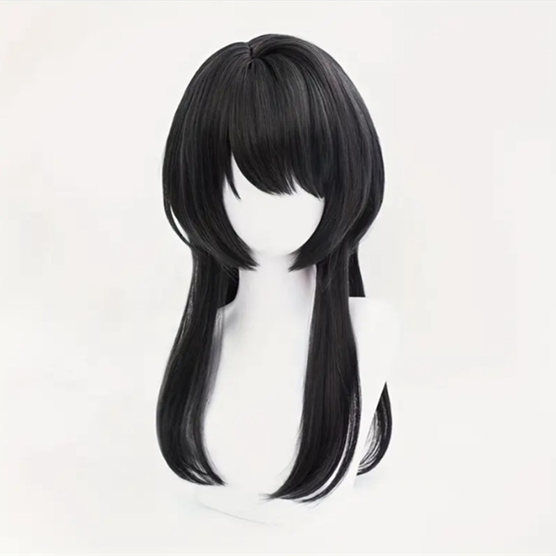 Straight Long Hair Black Wig w/ Fringe Suitable for Role Play & Daily Use