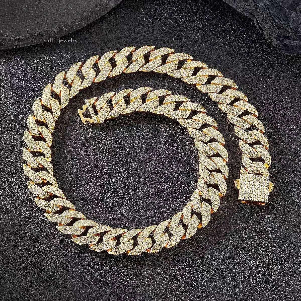 Iced Out Chains Hip Hop Jewelry Dia Men Gold Necklace Sier Fully VVS Moissanite Baguette Cuban k Chain 20mm