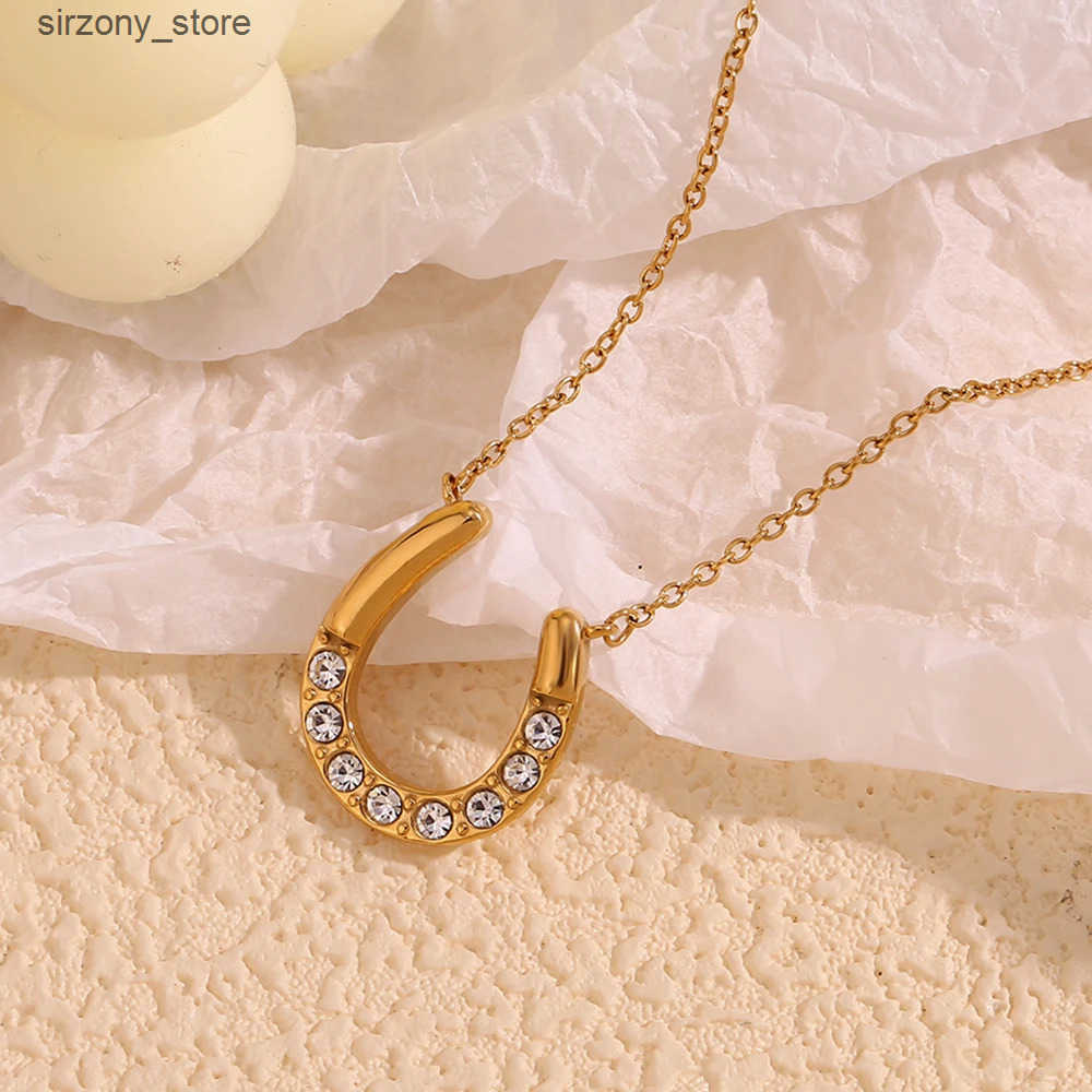 E.B.belle Lucky Horseshoe Pendant Necklace Water Resistant 316L Stainless Steel Decoration 18K Gold Plated Jewelry z250513FVBI