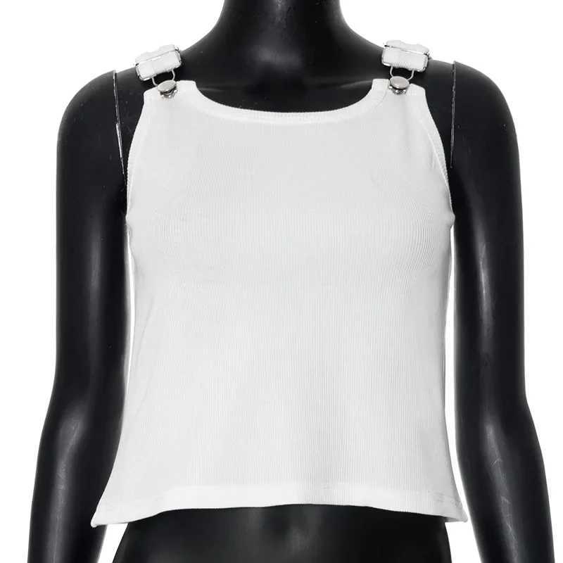 Sexy Tank Top Shoulder Strap Buckle Rib Knitted Halter Crop Tops Women Sleeveless Camisole Female Tube Top Cropped Vest M250513