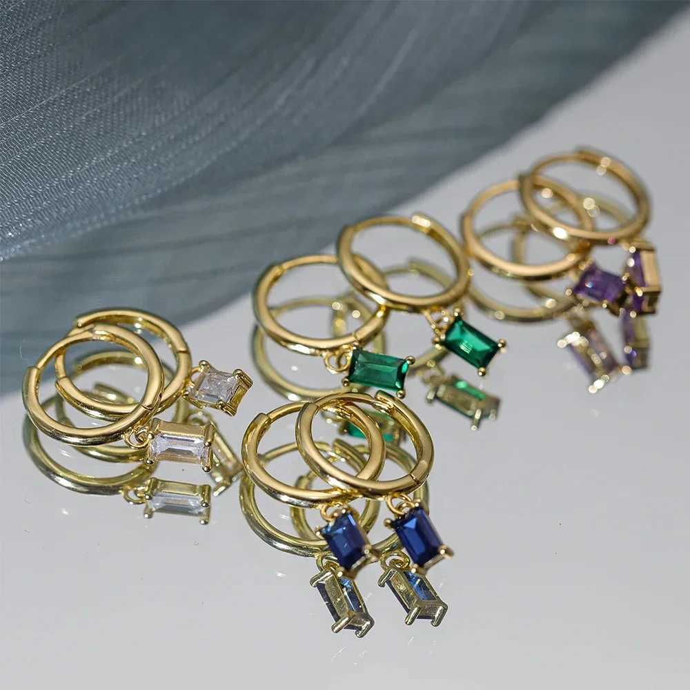 French Emerald Geometric Hoop Stainless Steel Earrings for Women Party Jewelry Accessories Trendy Zircon Crystal Drop Earring Y250510
