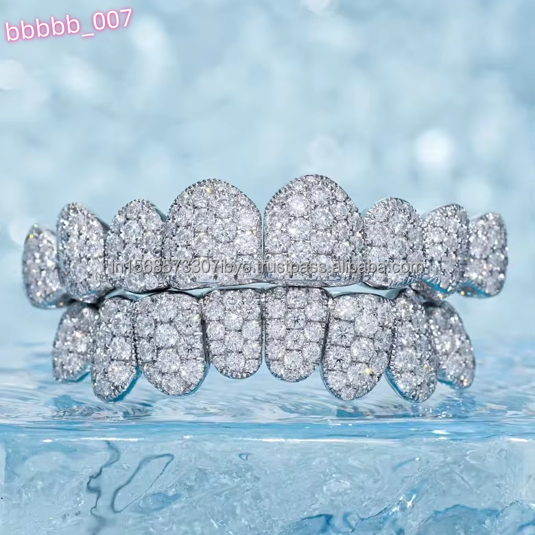 Factory Custom S925 Silver 10K 14K 18K Solid Gold Grillz Teeth Iced Out VVS Moissanite Lab Natural Diamond Grillz for Teeth