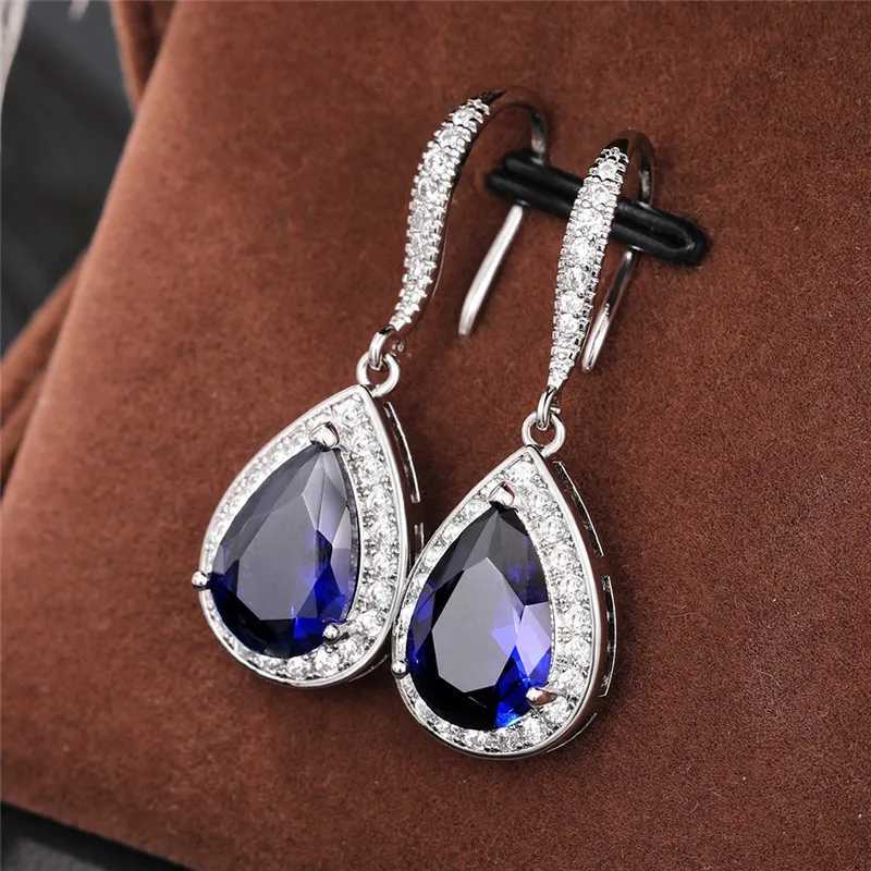 925 Silver Water Drop Blue Cubic Zirconia Dangle Earrings for Women Sparkling Engagement Wedding Female Earrings Hot Jewelry Y250510