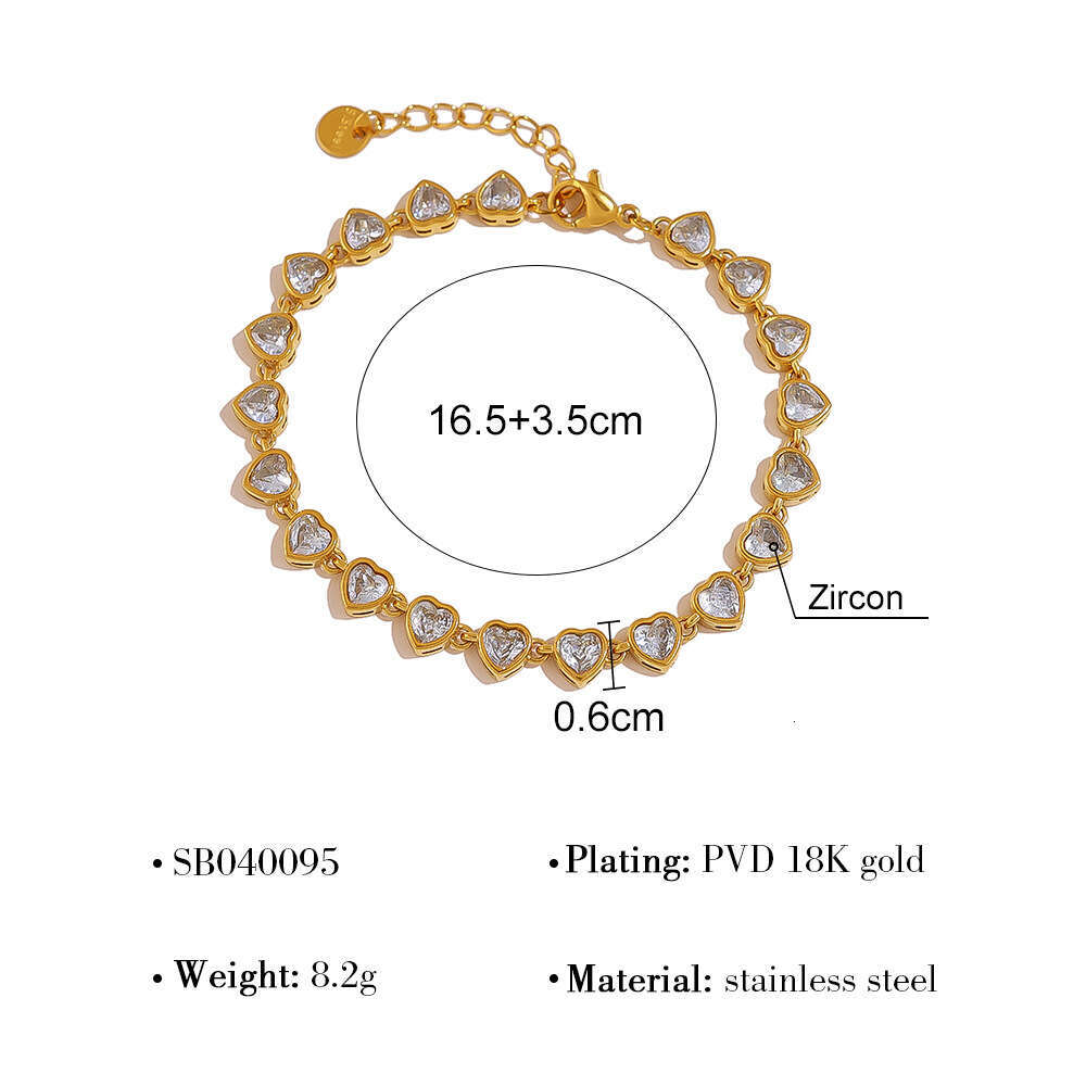 jewelry style tennis chain 25 year new titanium steel goldplated heartshaped zircon womens bracelet