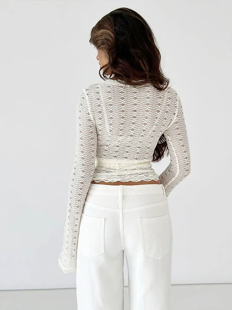 Womens Tshirt Autumn Club Party Sexy Lace Tees Streetwear Fashion Long Sleeves Lady Versatile Casual Slim Clothing 250513