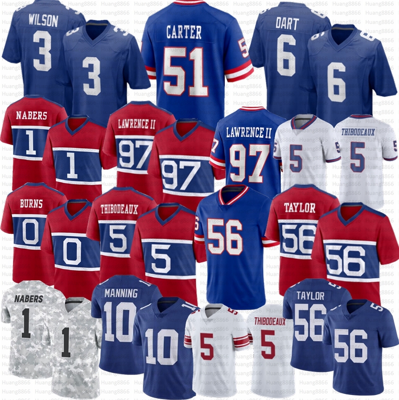 Jaxson Dart Abdul Carter Malik Nabers Russell Kayvon Thibodeaux Wilson Football Jersey Manning Cam Skattebo Dexter Lawrence II Strahan DeVito Bavaro Brian Burns