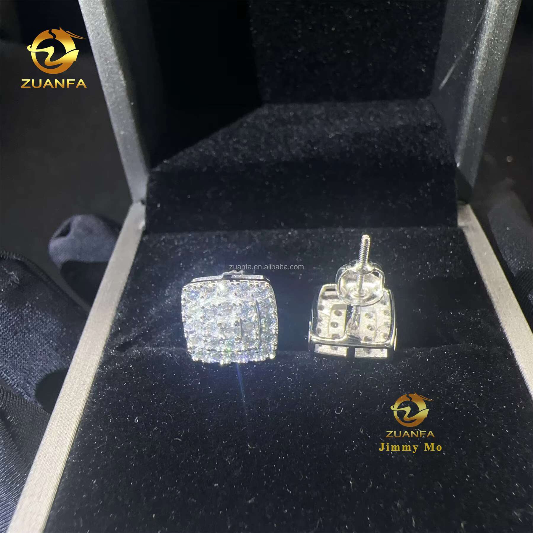 Popular Square Style Luxury Rapper Style Iced Out Hip Hop Man Stud Earrings Moissanite Diamond Screw Back Stud Earring 925