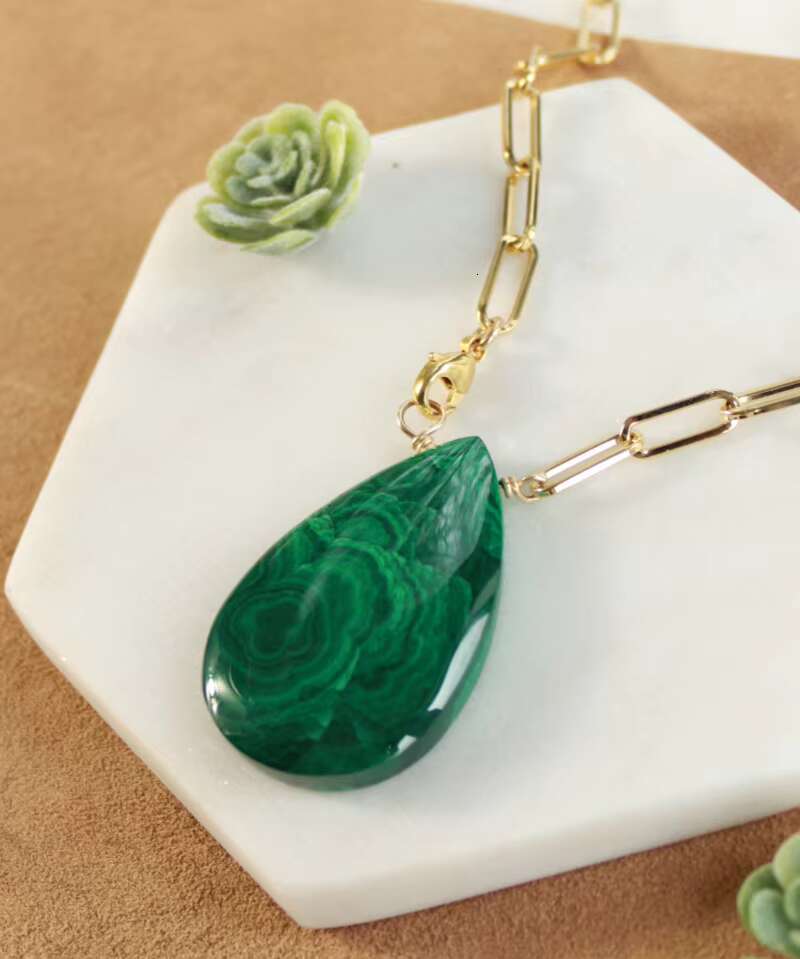 Natural pea pear chain Bohemian pure sier gold-plated women's handmade pendant necklace