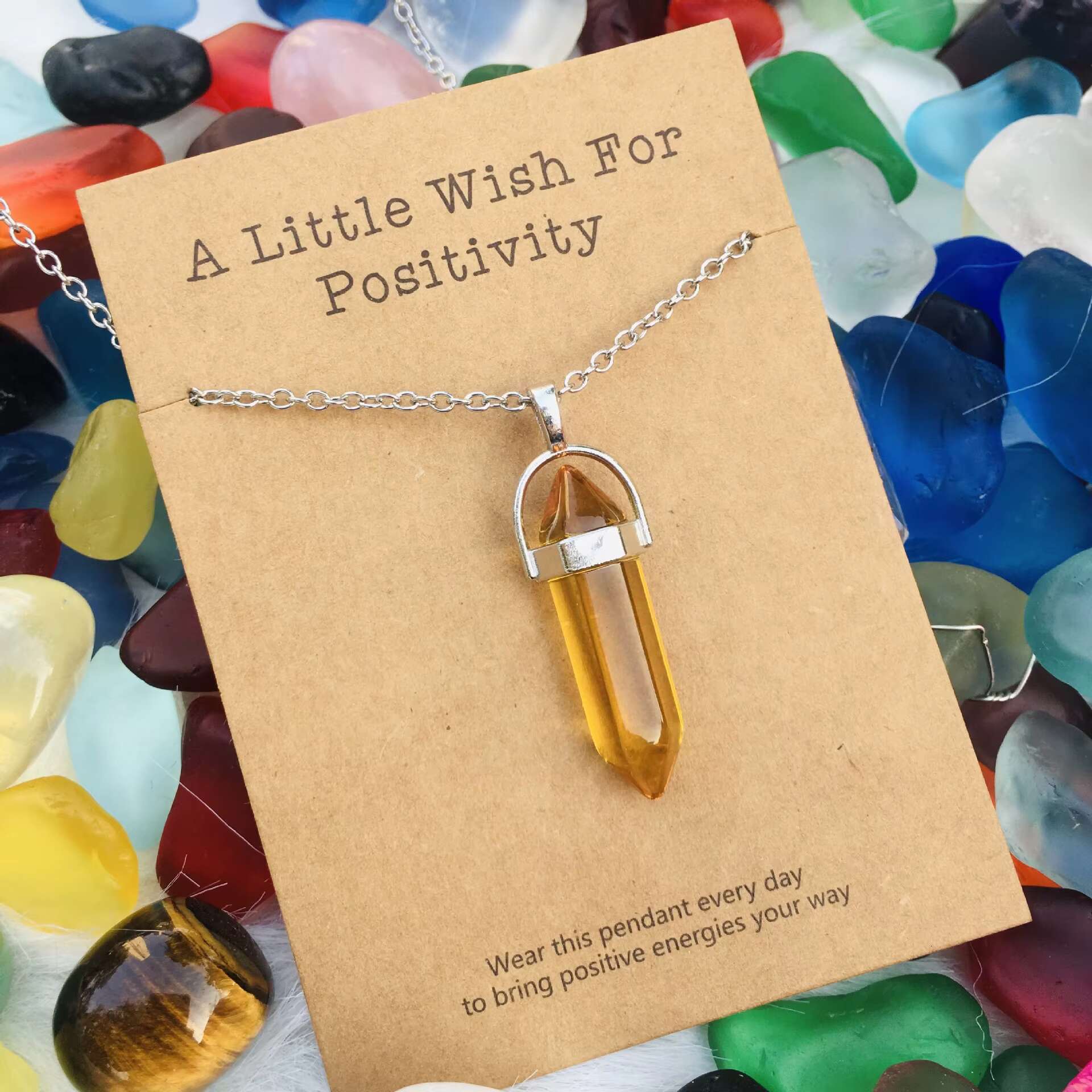 Fashionable amethyst style chain buckle necklace, card, natural stone hexagonal pen pendant, fashionable pendant necklace