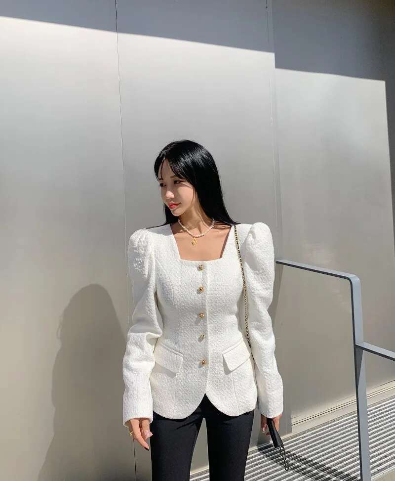Tweed Square Neck Slim Fit Single Breasted Jacket Top Winter Clothes Women Ropa Mujer New Autumn Elegant Chaquetas Coats