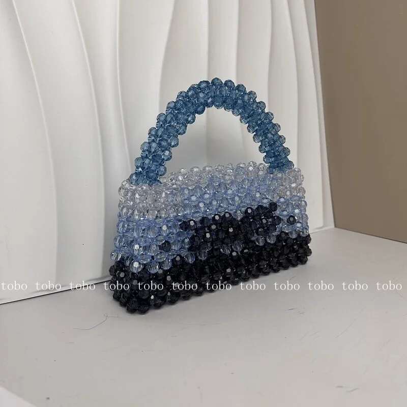 Gradient Blue Beaded Own Design Tote Bags Women Customized Color Fashion Handbags For 2022 Chain Handle Clutch Evening Bag
