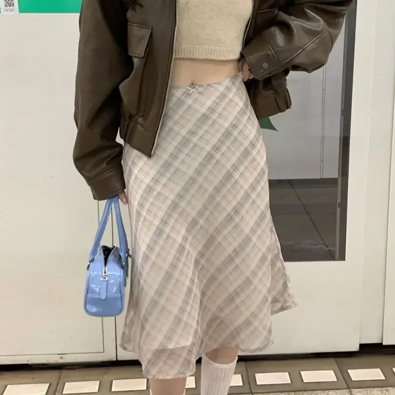 Deeptown Plaid Skirt Vintage Women Elegant Sweet Korean Style Mid Y2k Harajuku fashion Aline summer Aesthetics Skirts 250513