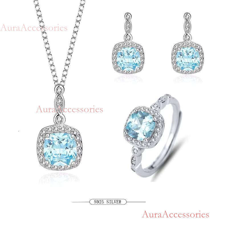 New Blue Gemstone Elegant S Necklace Fashion Customizable Jewelry Sterling Sier Set