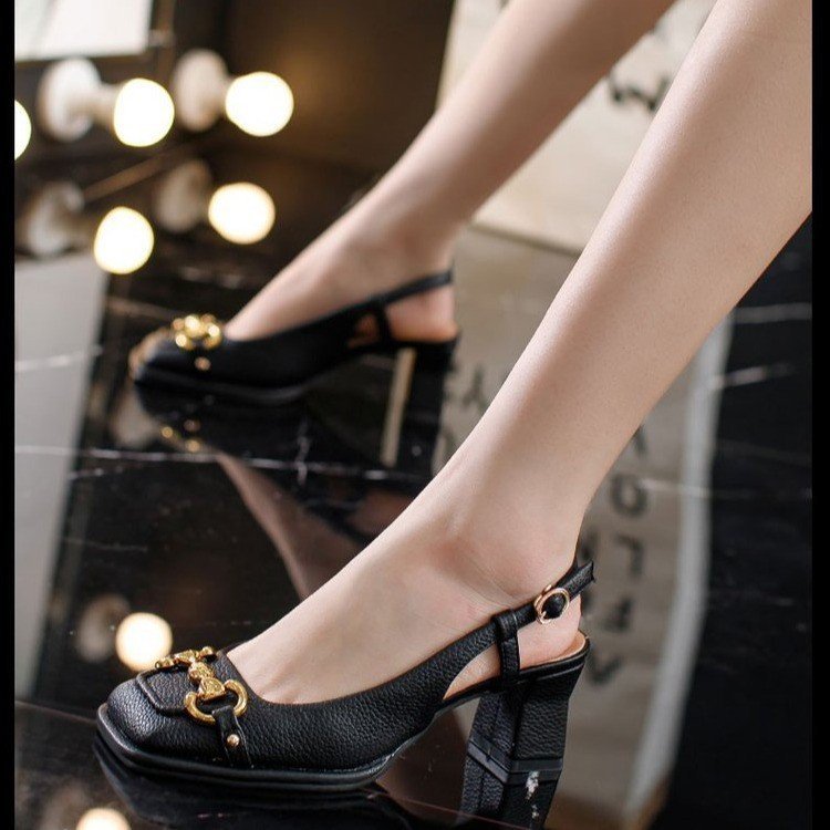 Free shipping. Designer ladies' summer 2025 new retro square toe mid-heel French sandals, flat casual sandals, thick-heeled Mary Jane shoes