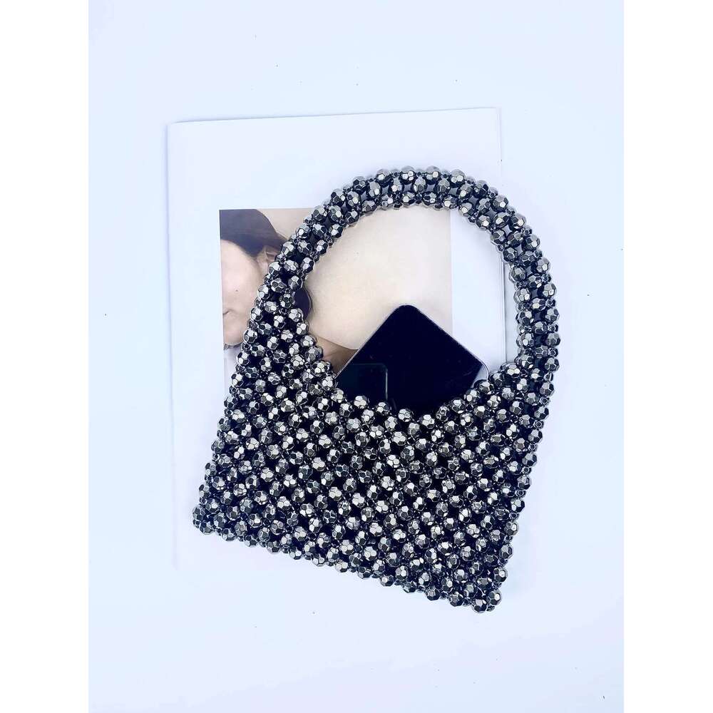 New Dark Gray Corner Bead Beaded For Girls French DIY Homemade Versatile Niche Design Portable Bucket Woven Bag