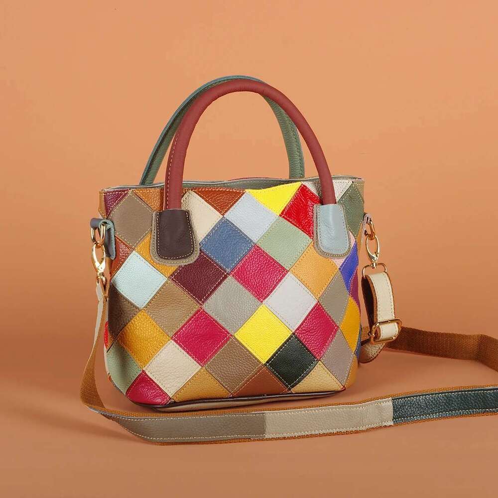 Designer Bag 2025 Multi-Color Plaid Random Contrast Color Genuine Leather Cowhide Casual Handbag One Shoulder Crossbody Women's Small Bag Luxury 