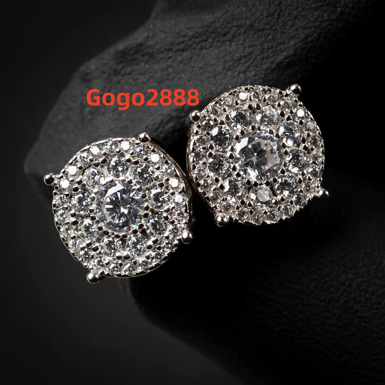 Hip Hop Earrings 925 Sterling Silver VVS Moissanite Diamond Iced Out Moissanite Earrings Men