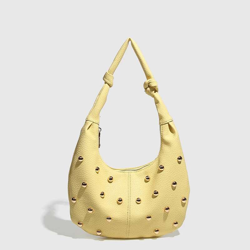 Designer Bag 2025 Personalized Rivet Fashion Shoulder Bags Solid Color PU High-End Yellow Crescent Bag Women Handbag Brand Small Tote Bag Luxury Bag