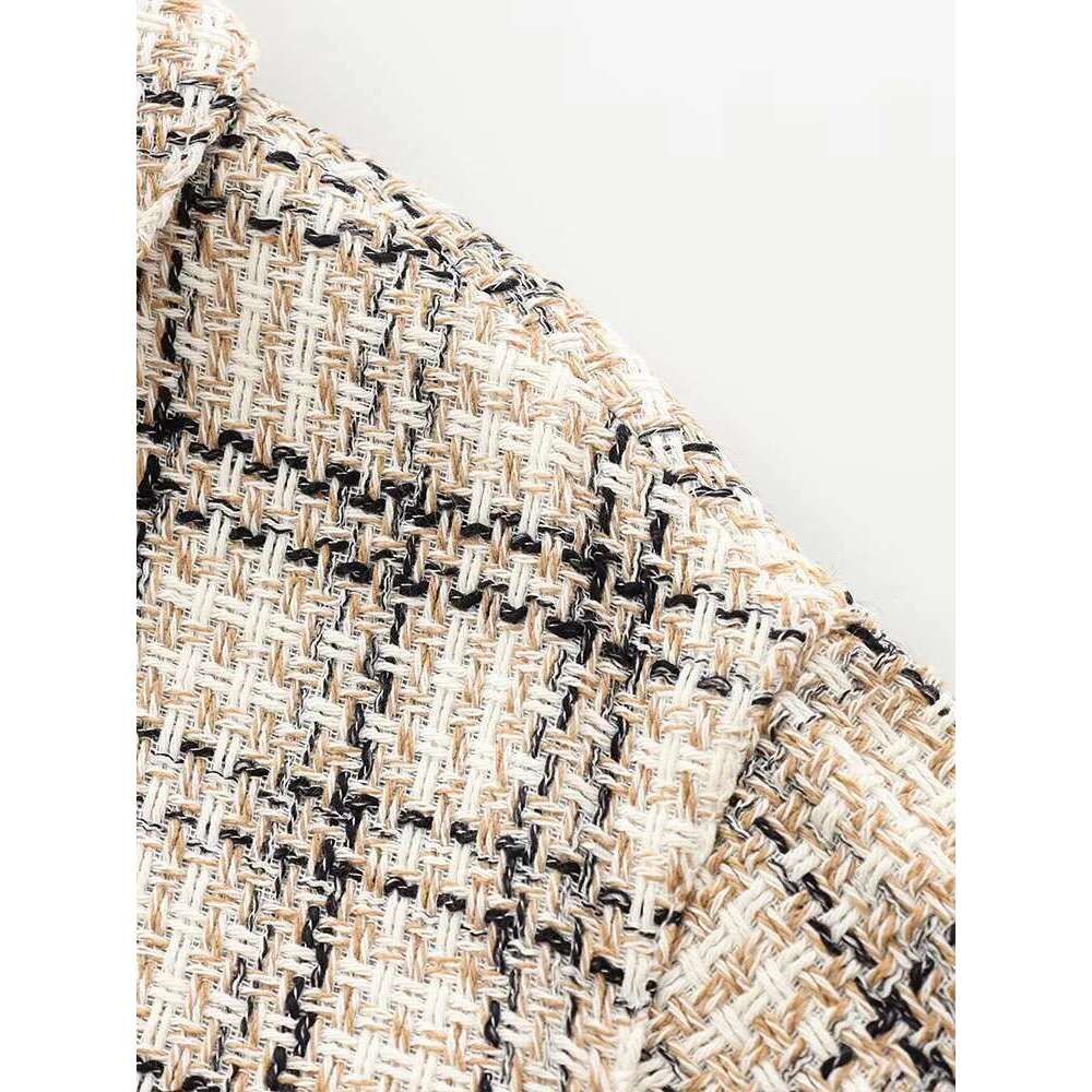 European and American autumn new style retro plaid long-sleeved lapel short casual jacket for women