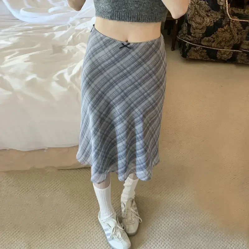 Deeptown Plaid Skirt Vintage Women Elegant Sweet Korean Style Mid Y2k Harajuku fashion Aline summer Aesthetics Skirts 250513