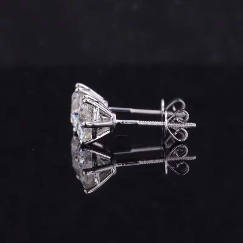 Starsgem Classic Style Six Prongs 10k 14k White Solid Gold Screw Back 1ct Moissanite Stud Earrings