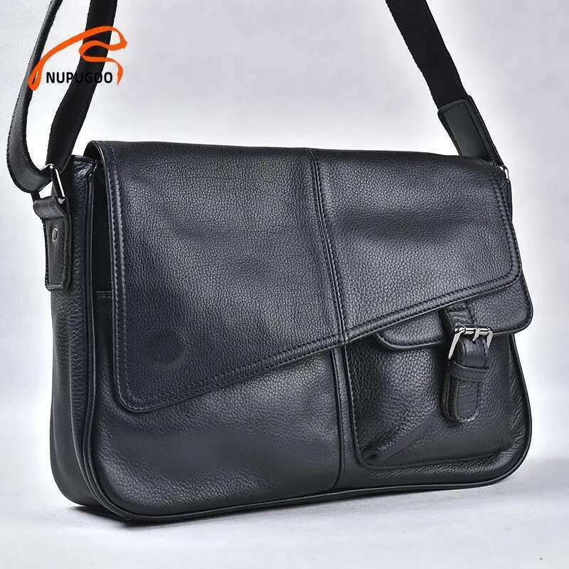 Casual Men Crossbody Genuine Fashion Shoulder Bag High Quality Leather Original Messenger For 10.5 Inch iPad NUPUGOO