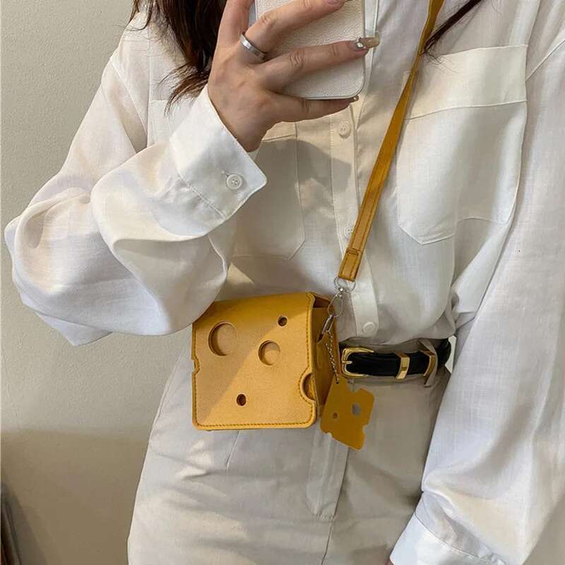1Pcs Women's Triangle And Square Cheese Shaped Mini PU Leather Bags Cute Earphonepurses Handbags Crossbody Shoulder Bag