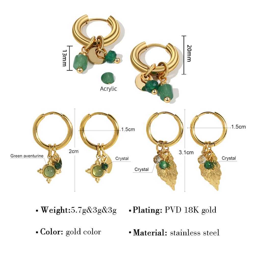 YACHAN 18K Gold Plated Green Natural Stone Stainless Steel Hoop Earrings for Women Luxury Charms Aesthetic Jewelry Y250510