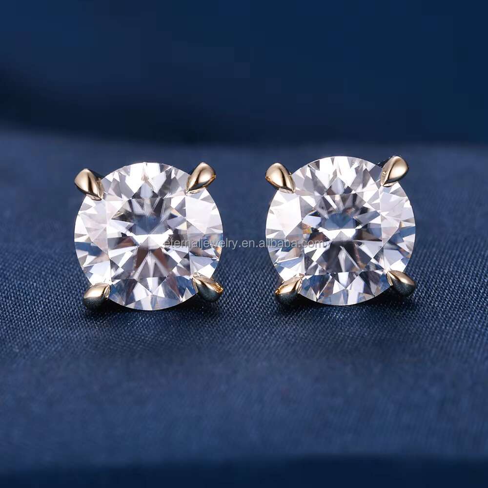 Fashion Hip Hop 0.5CT 1CT 2CT D VVS Round Brilliant Cut Moissanite Lab Diamond S925 Silver 10K 14K 18K Solid Gold Stud Earrings