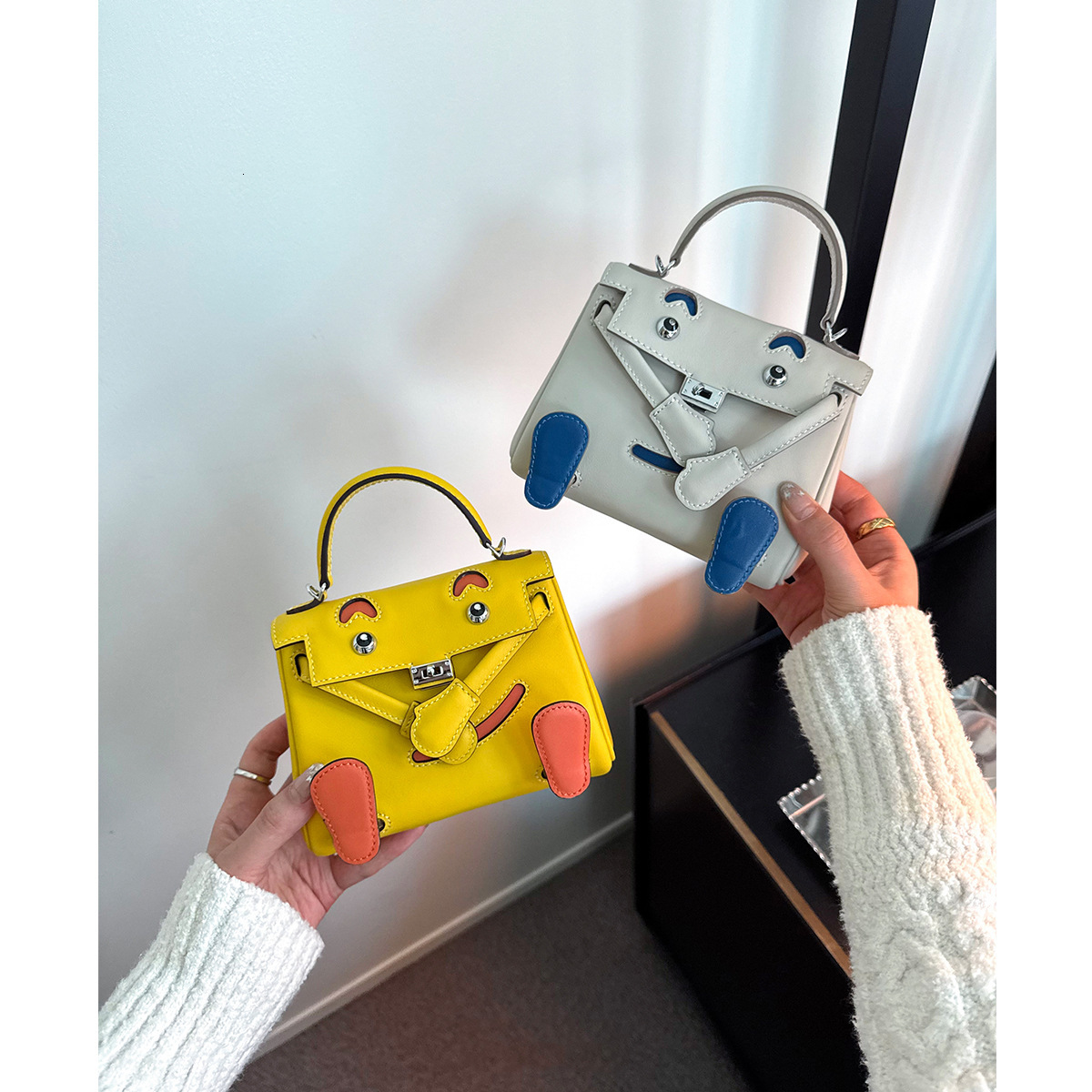 2025S designer smiley face high-end sense shoulder top layer cowhide millennium doll mini Kelly cute crossbody new women bag free shipping