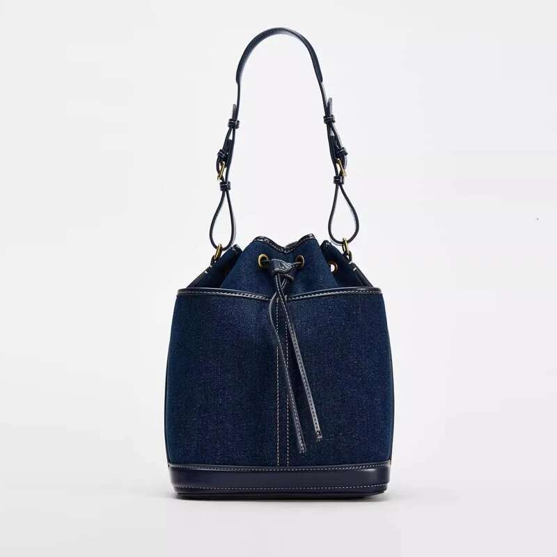 Vintage Denim Bucket Designer Canvas Women Shoulder Bags Drawsting Panelled Crossbody Bag Small Tote Shopper Purses 2025
