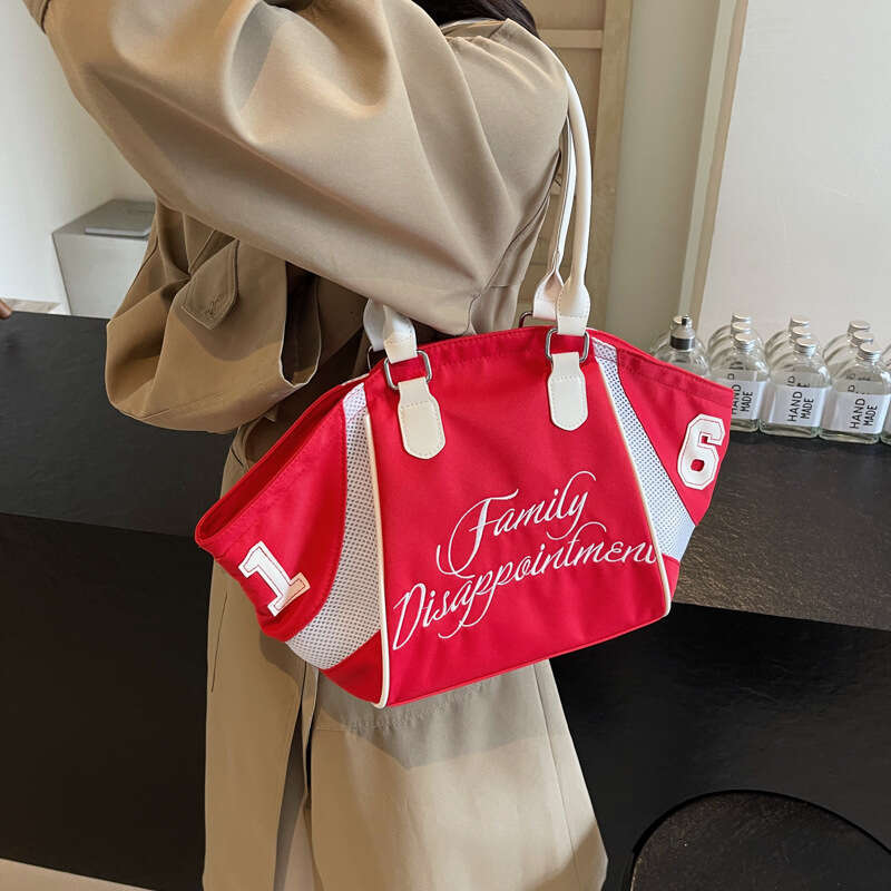 Bowling Handbag for Women, Large Capacity Embroidered Letter Single Shoulder Crossbody Sports Travel Underarm Bag, 2025 New Casual Versatile Fashion C
