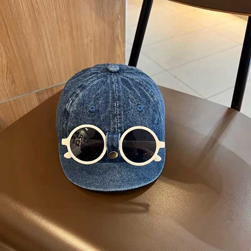 Sunglasses Detachable Baby Denim Duck Tongue Cap Short Brim Cowboy Baseball Hat Fashion Children Sun Glasses 8-36M Kids Outdoor R250512