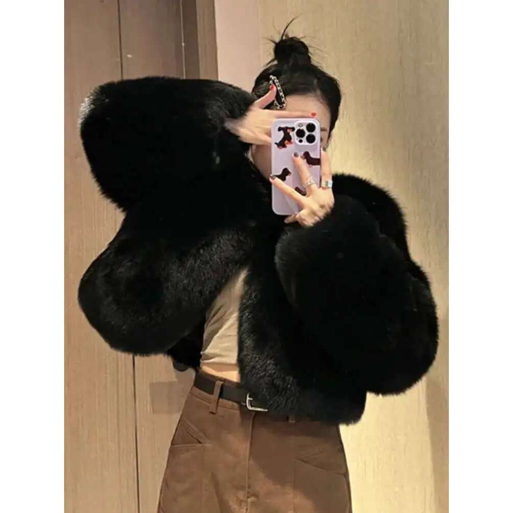 LGRQ 2025 Fall Mink Jacket For Women, Small And Environmentally Friendly Fox Short Imitation Jacket, Fur Cardigan Designer