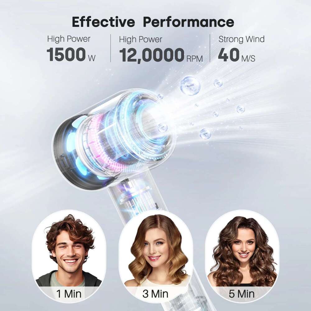 High Hair Dryer With Diffuser 120000Rpm Wind Speed 40M/S 3X Faster Dry Negative Ions Hairdryer For Home Travell Hotel