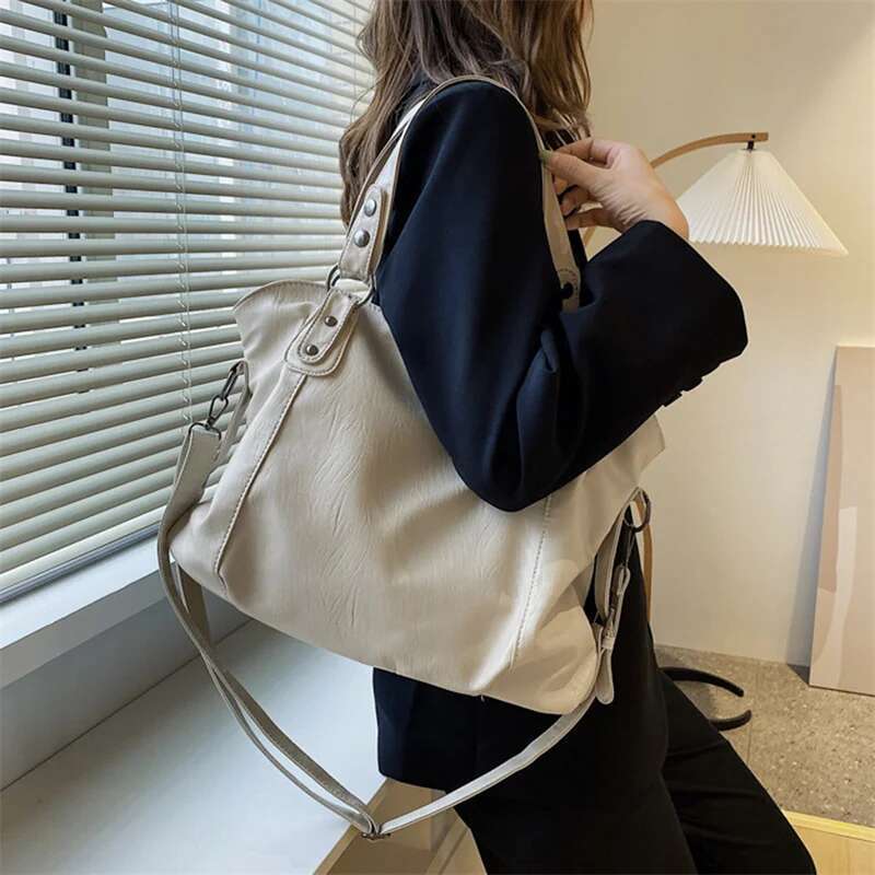 One Shoulder Bag Capacity Black Shoulder Bags For Women Large Shopper Solid Color Soft Leather Crossbody Handbag Lady Travel Tote Bag KQ