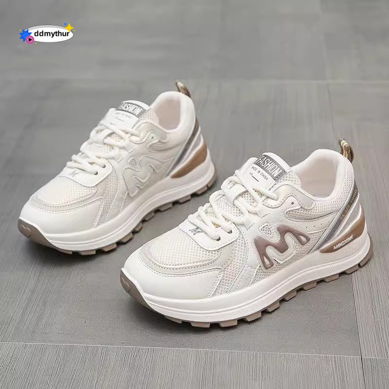 Forrest Gump Women's 2025 New Spring White Versatile Breathable Mesh Thick Bottom Casual Sports Dad Shoes ddmythur