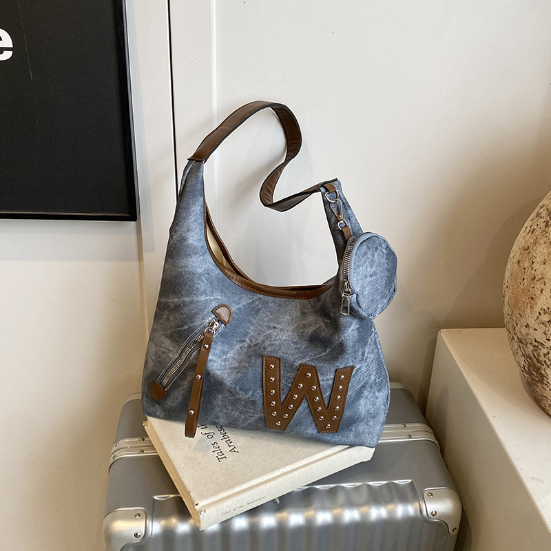 Fashion women's 2025 summer new splicing shoulder large capacity tote casual armpit bag