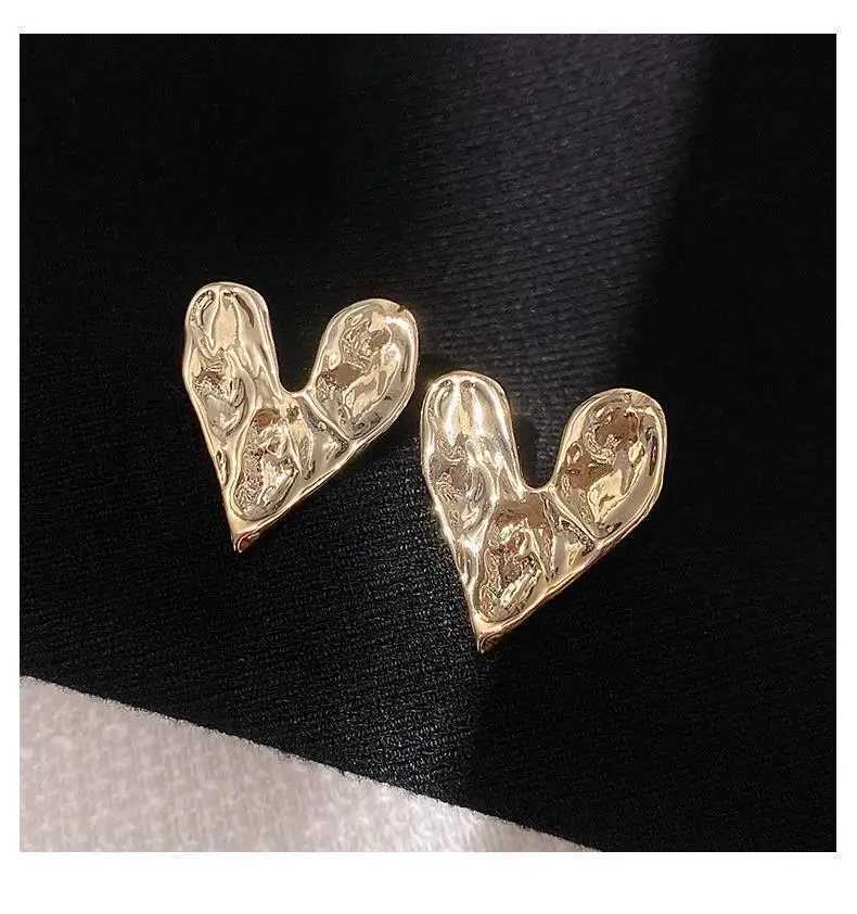 Korean Design Sense Concave Convex Uneven Gold Heart Clip on Earrings Fashion Unusual Accessories for Womens Party Jewelry Y250510