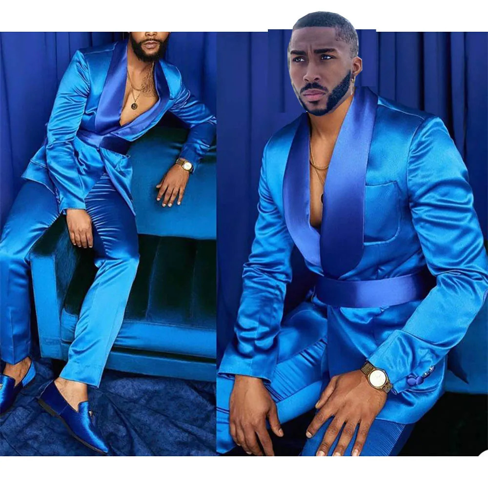 Mens Set Blue Elegant Terno Clothing Hombres Ultra Thin Suitable for Wedding Groom Formal Occasion Two Piece Jacket Pants High Quality 250506