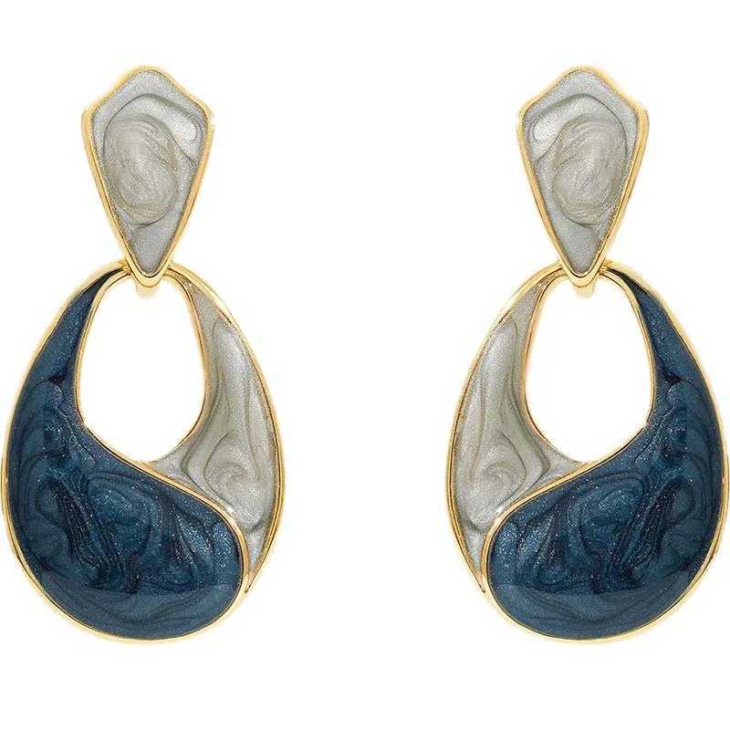 Vintage Blue Enamel Water-Drop Dangle Earrings for Women Elegant Geometric Hollow Drop Earring Wedding Party Jewelry Accessories Y250510